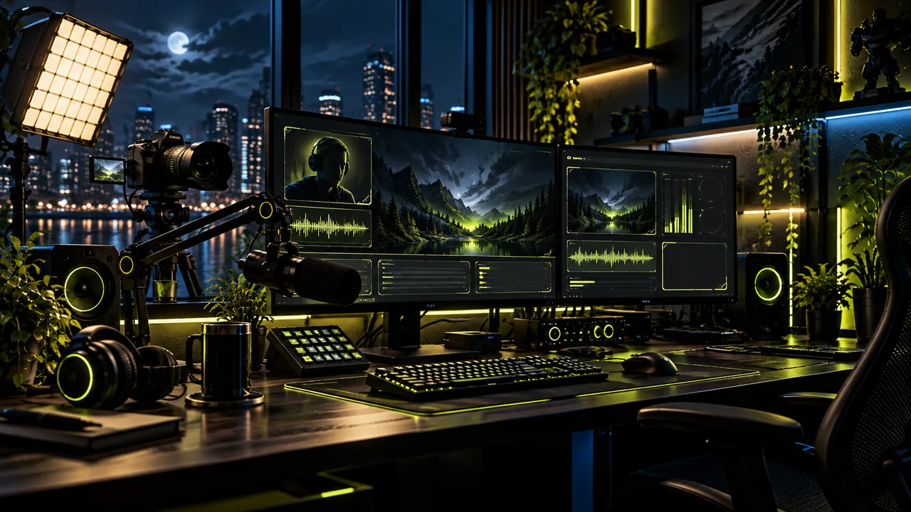 KI-generierte Illustration eines Streaming-Studios mit Audio-Equipment